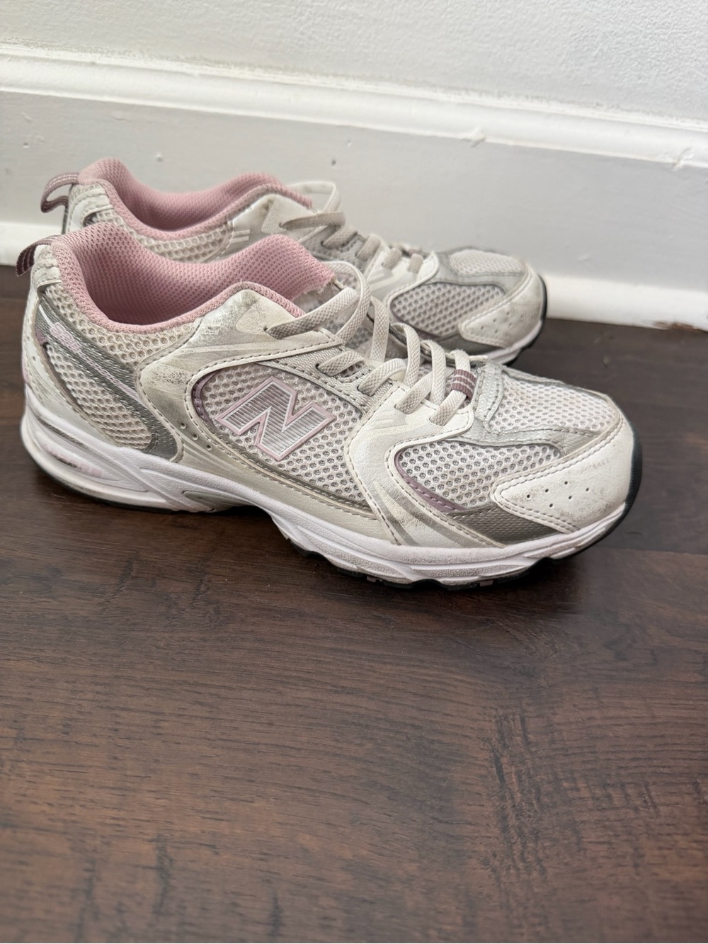 New Balance Girls White and Pink Athletic Sneakers